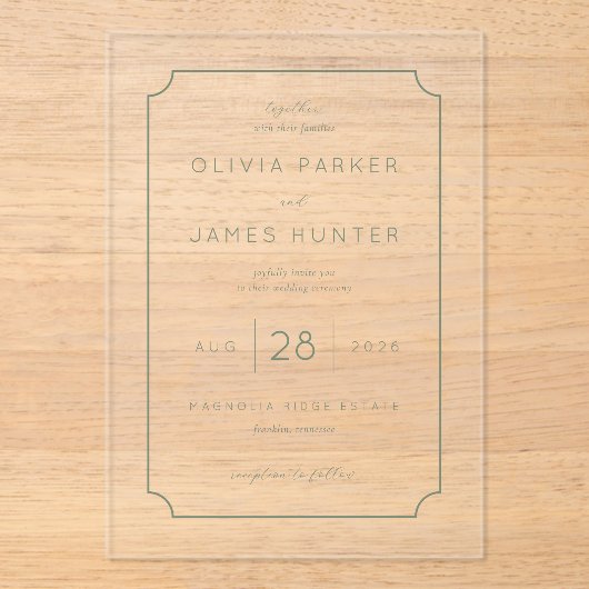 Elegant Sage Minimalist Wedding アクリル招待状 (正面)