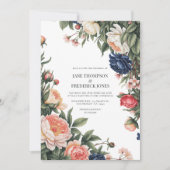 Elegant Sage, Navy & Peach Floral Wedding QR Code 招待状 (正面)