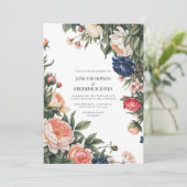 Elegant Sage, Navy & Peach Floral Wedding QR Code 招待状 (スタンド正面)