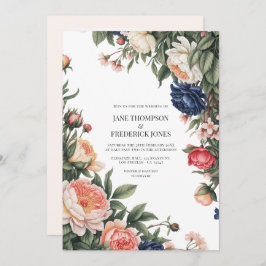 Elegant Sage, Navy & Peach Floral Wedding QR Code 招待状