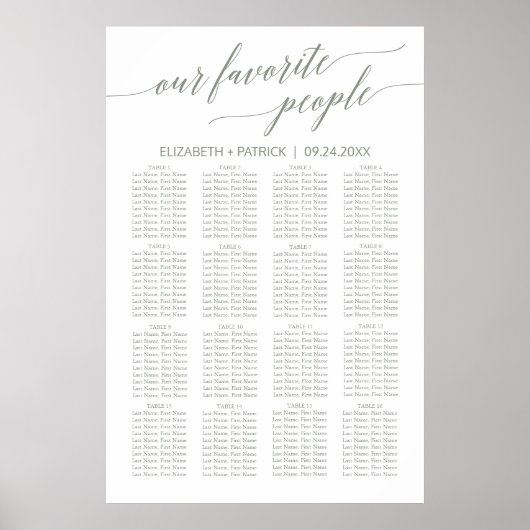 Elegant Sage Our Favorite People Seating Chart ポスター (正面)