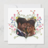 Elegant Sage Pastel Wildflower Crest Photo Wedding サンキューカード (正面)