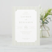 Elegant Sage Striped Wedding Invitation 招待状 (スタンド正面)