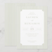Elegant Sage Striped Wedding Invitation 招待状 (正面/裏面)