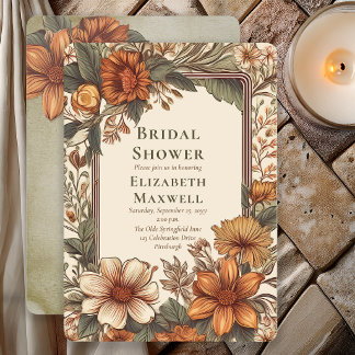Elegant Sage Terracotta Floral Bridal Shower 招待状