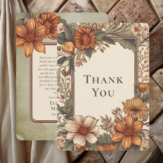 Elegant Sage Terracotta Floral Thank You Card サンキューカード