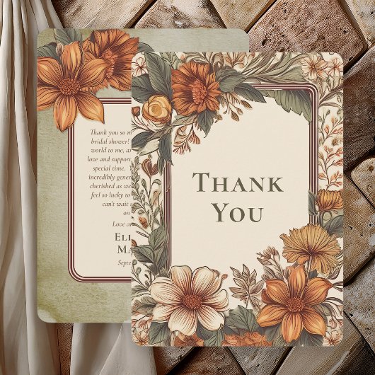 Elegant Sage Terracotta Floral Thank You Card サンキューカード