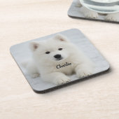 Elegant Samoyed Personalized Beverage Coaster Set コースター (左側)