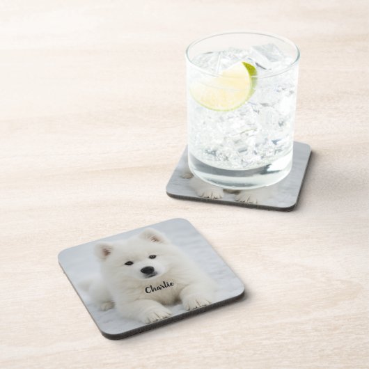 Elegant Samoyed Personalized Beverage Coaster Set コースター (右側)