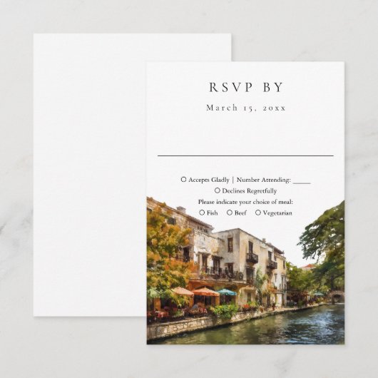 Elegant San Antonio Watercolor Wedding 出欠カード (正面/裏面)