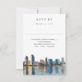Elegant San Diego Skyline Watercolor Wedding 出欠カード
