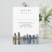 Elegant San Diego Skyline Watercolor Wedding 出欠カード (スタンド正面)