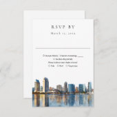 Elegant San Diego Skyline Watercolor Wedding 出欠カード (正面/裏面)
