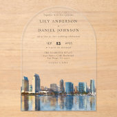 Elegant San Diego Skyline Watercolor Wedding Arch アクリル招待状 (正面)