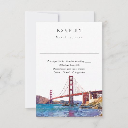 Elegant San Francisco Watercolor Wedding 出欠カード (正面)