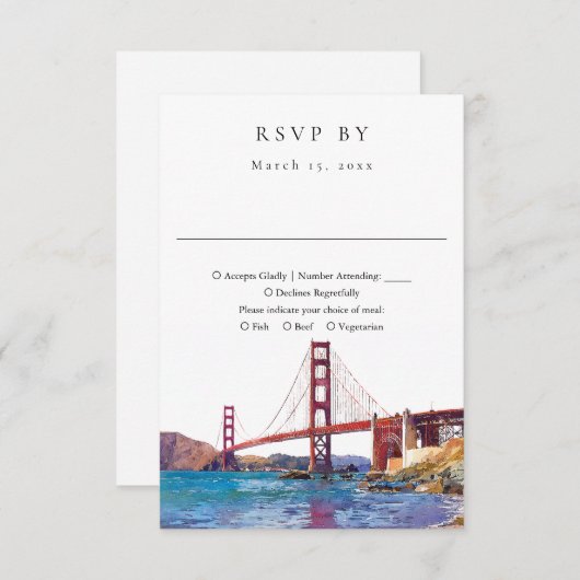 Elegant San Francisco Watercolor Wedding 出欠カード (正面/裏面)