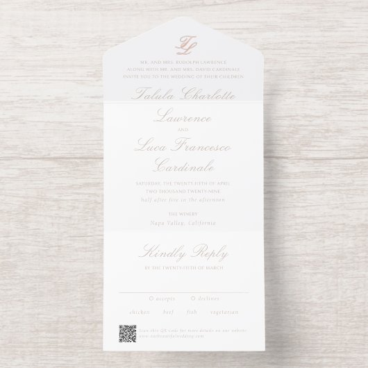 Elegant Sandy Neutral QR Code Traditional Wedding オールインワン招待状 (内側)