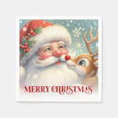 Elegant Santa and Rudolph Christmas Dinner Party スタンダードカクテルナプキン (正面)