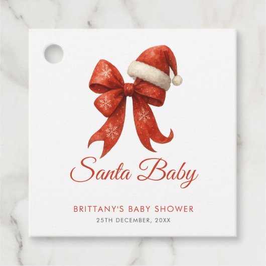 Elegant Santa Baby Shower Red Bow Christmas フェイバータグ (正面)