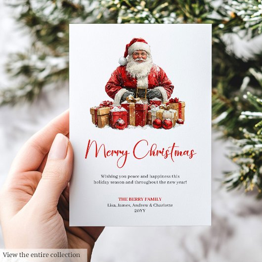 Elegant Santa Claus Minimalist Modern Holiday Card シーズンカード