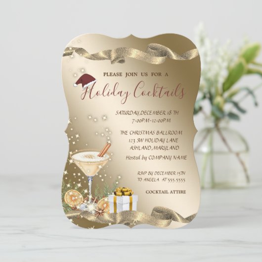 Elegant,Santa Hat,Orange Cocktail Christmas 招待状 (スタンド正面)