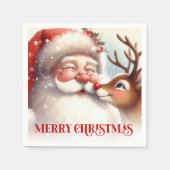 Elegant Santa Rudolph Holiday Table Napkins スタンダードカクテルナプキン (正面)