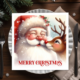 Elegant Santa Rudolph Holiday Table Napkins スタンダードカクテルナプキン