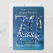 Elegant Sapphire Blue Diamond 70th Birthday 招待状 (正面)