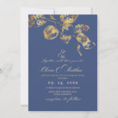 Elegant Sapphire Pantone Gold Wedding 招待状 (正面)