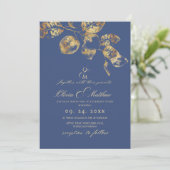 Elegant Sapphire Pantone Gold Wedding 招待状 (スタンド正面)