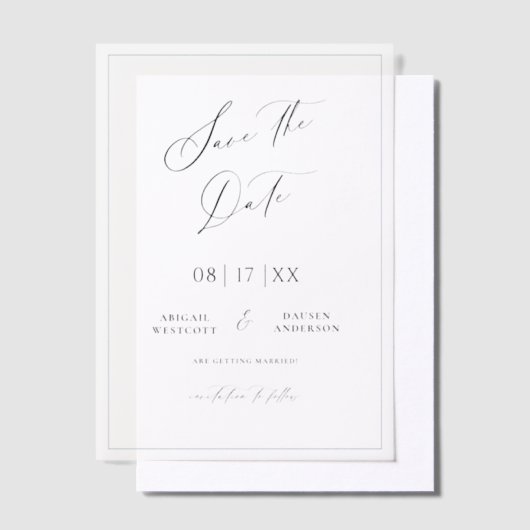 Elegant Save the Date Announcement Vellum Overlay ベラム紙招待状 (オフセット)