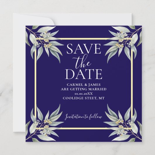 Elegant Save The Date Boho Eucalyptus Leave セーブザデート (正面)
