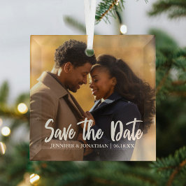 Elegant Save the Date Engagement Photo Christmas ガラスオーナメント