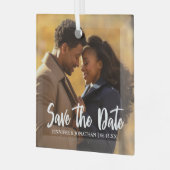 Elegant Save the Date Engagement Photo Christmas ガラスオーナメント (正面左)