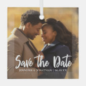 Elegant Save the Date Engagement Photo Christmas ガラスオーナメント (正面)