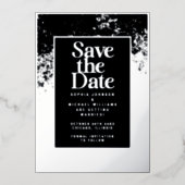 Elegant Save the Date Template Photo Silver Foil 箔シーズンカード (正面)