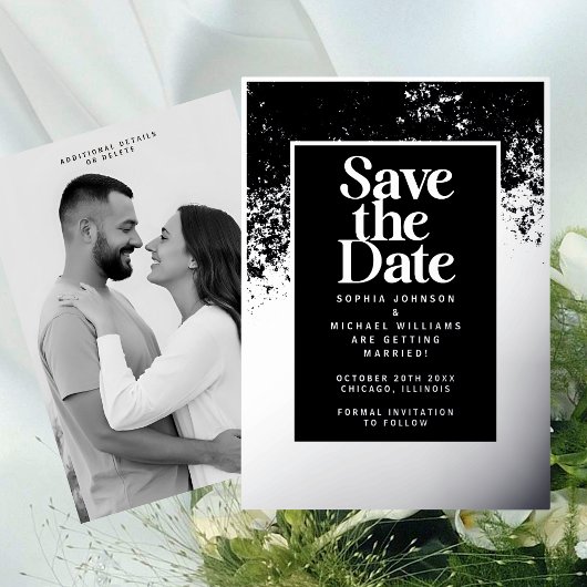 Elegant Save the Date Template Photo Silver Foil 箔シーズンカード