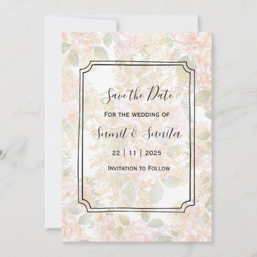 Elegant Save the Date Wedding Invitation Card 招待状 (正面)