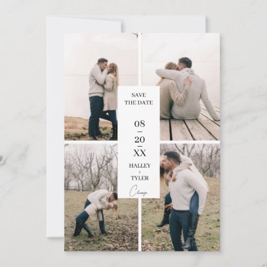 Elegant Save the Date Wedding Photo Collage 招待状 (正面)