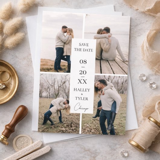 Elegant Save the Date Wedding Photo Collage 招待状