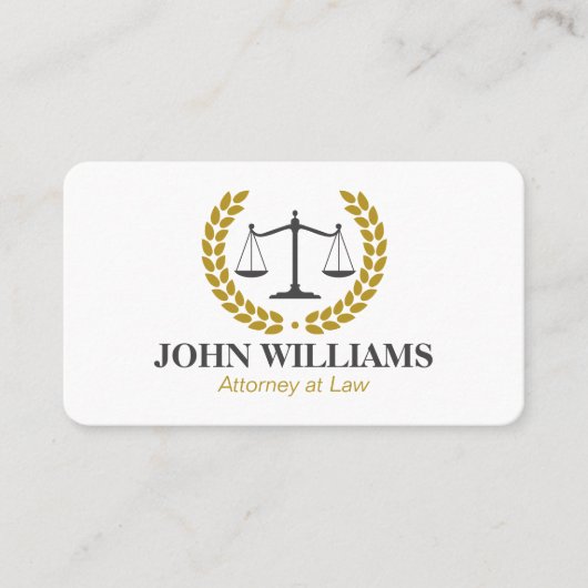 Elegant Scales of Justice Laurel Wreath Attorney 名刺 (正面)