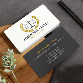 Elegant Scales of Justice Laurel Wreath Attorney 名刺