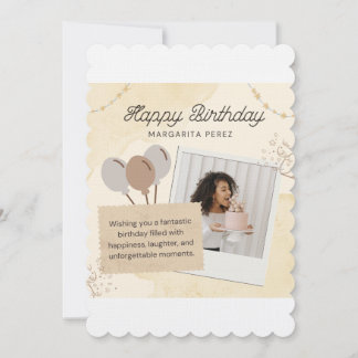 Elegant Scalloped Birthday Invitation with Photo & 招待状
