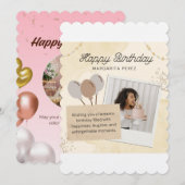 Elegant Scalloped Birthday Invitation with Photo & 招待状 (正面/裏面)