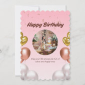 Elegant Scalloped Birthday Invitation with Photo & 招待状 (裏面)