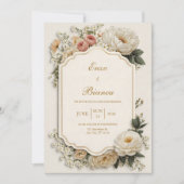 Elegant Scalloped Blush Peony Floral Wedding 招待状 (正面)