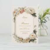 Elegant Scalloped Blush Peony Floral Wedding 招待状 (スタンド正面)