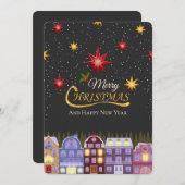 Elegant Scandinavian Houses Merry Christmas シーズンカード (正面/裏面)