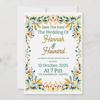 Elegant Scandinavian Rosemaling Wedding Invitation 招待状