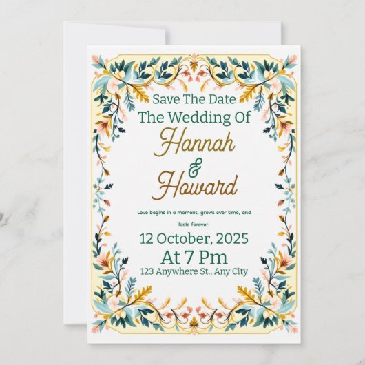 Elegant Scandinavian Rosemaling Wedding Invitation 招待状 (正面)